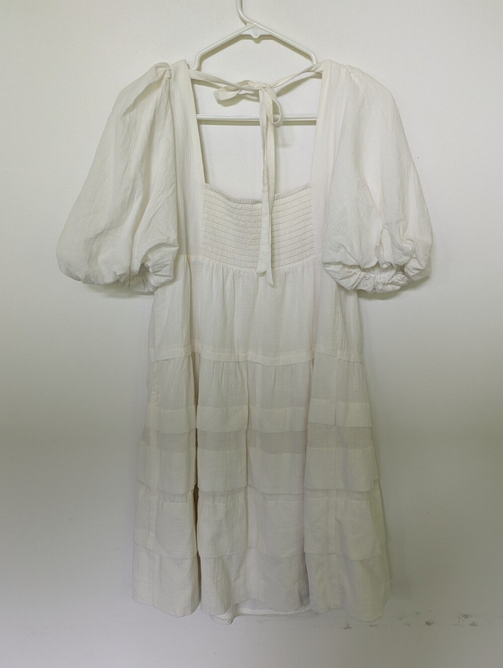 Anthropologie Square-Neck Puff-Sleeve Tiered Dress Small - Picture 4 of 9